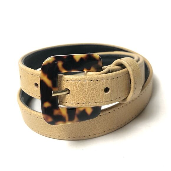Vtg Sandy Duftler Designs Leather Belt Lucite Style Leopard Buckle Small 26”-30” main image 4